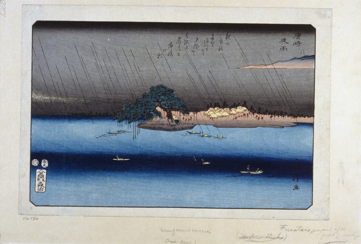 Karasaki'de Gece Yağmuru by Fusatane Utagawa