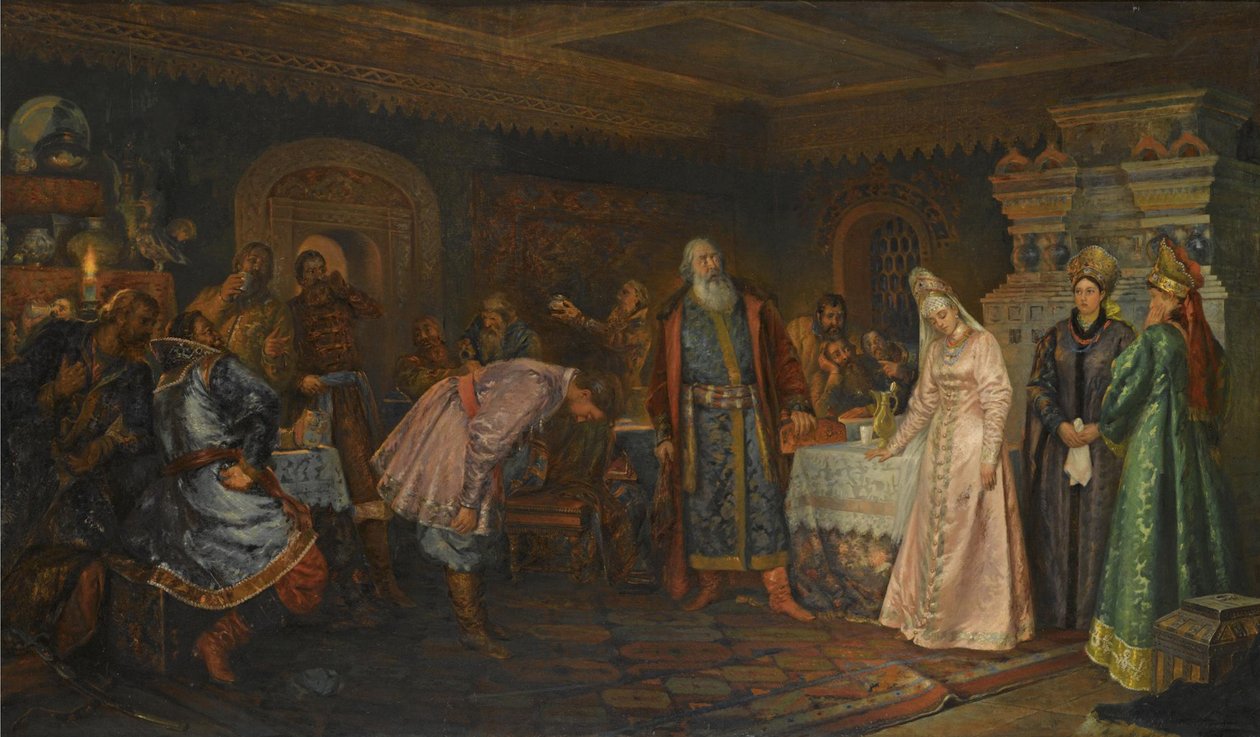 Öpücük Töreni. Boyar Morozov, Karısı Yelena ve Prens Serebrenni by Fyodor Fyodorovich Buchholz