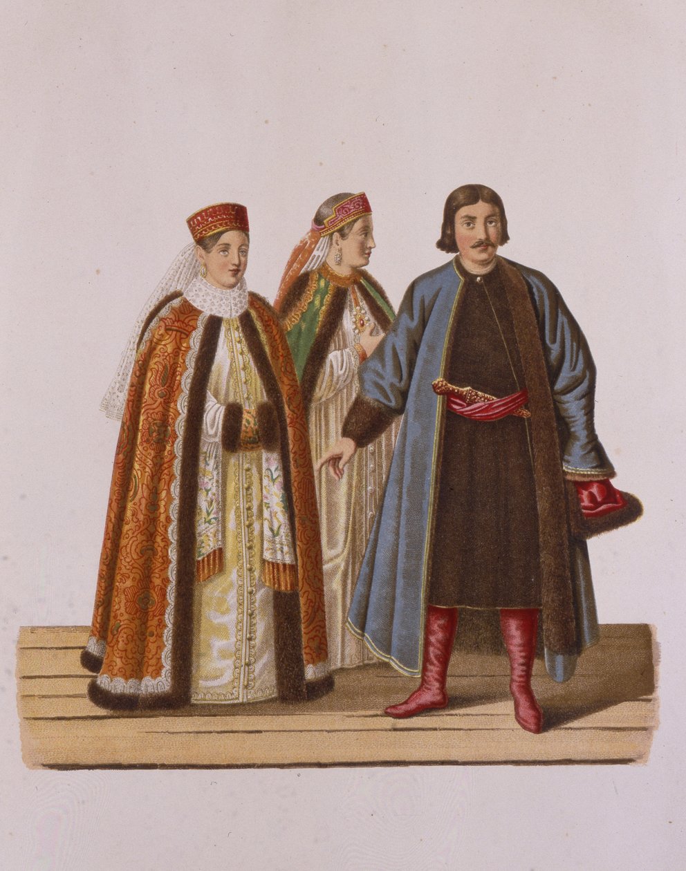 Peter I Zamanında evli olmayan Boyars kızlarının kıyafetleri by Fyodor Grigoryevich Solntsev