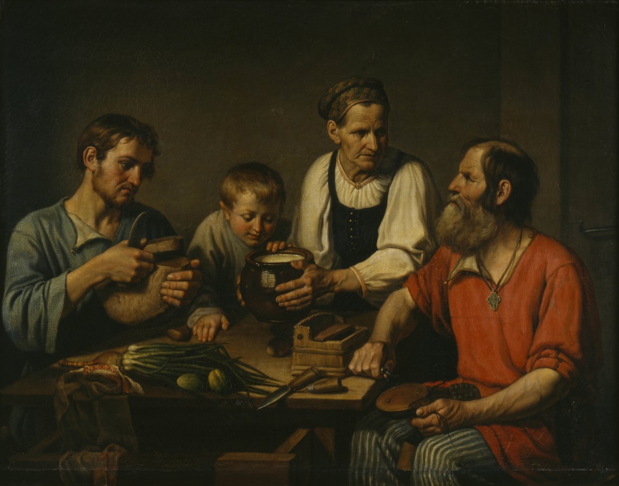 Akşam yemeğinden önce köylü ailesi, 1824 by Fyodor Grigoryevich Solntsev