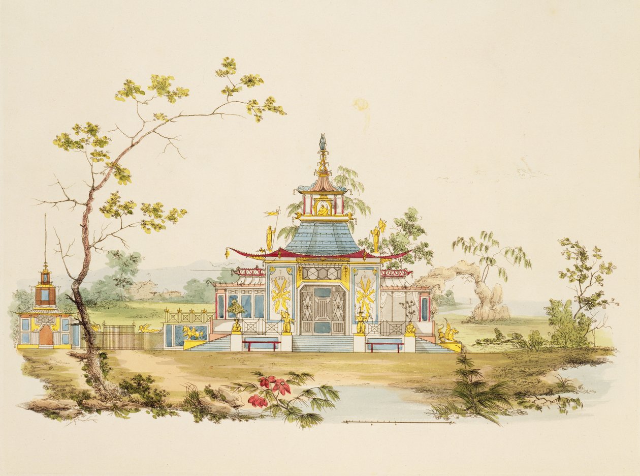 Bir Çin Tapınağı için tasarım, c.1810 (kağıt üzerinde kalem ve mürekkep ve wc) by G. Landi