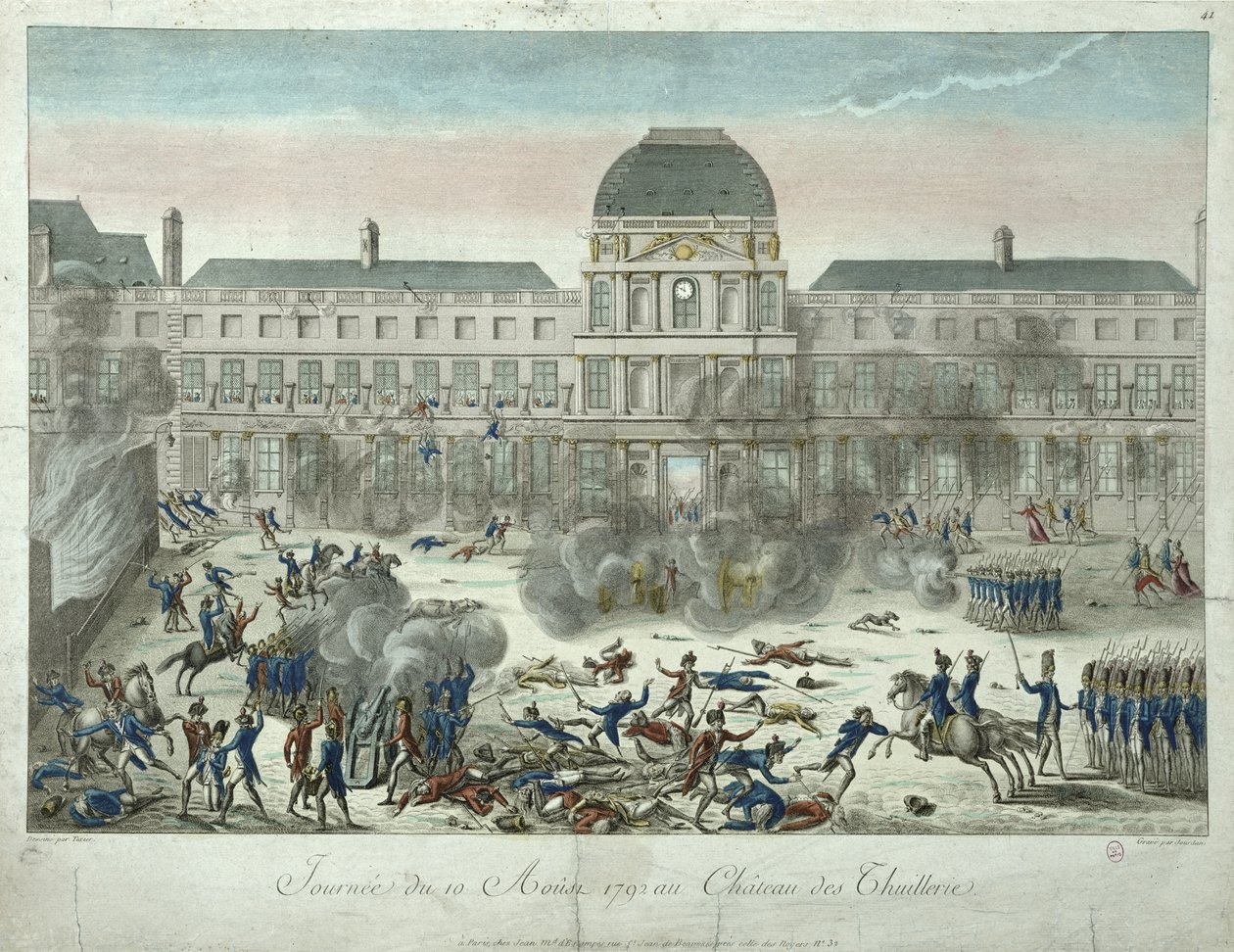 Chateau des Tuileries, 10 Ağustos 1792, Jourdan tarafından oyulmuş by G. Texier