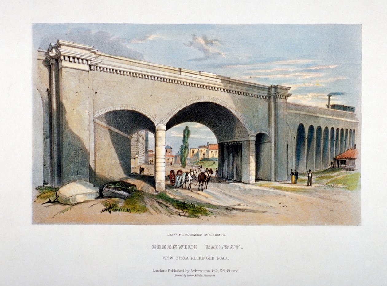 Neckinger Yolu üzerindeki Londra ve Greenwich Demiryolu köprüsü, Bermondsey, Londra, 1836. by GF Bragg