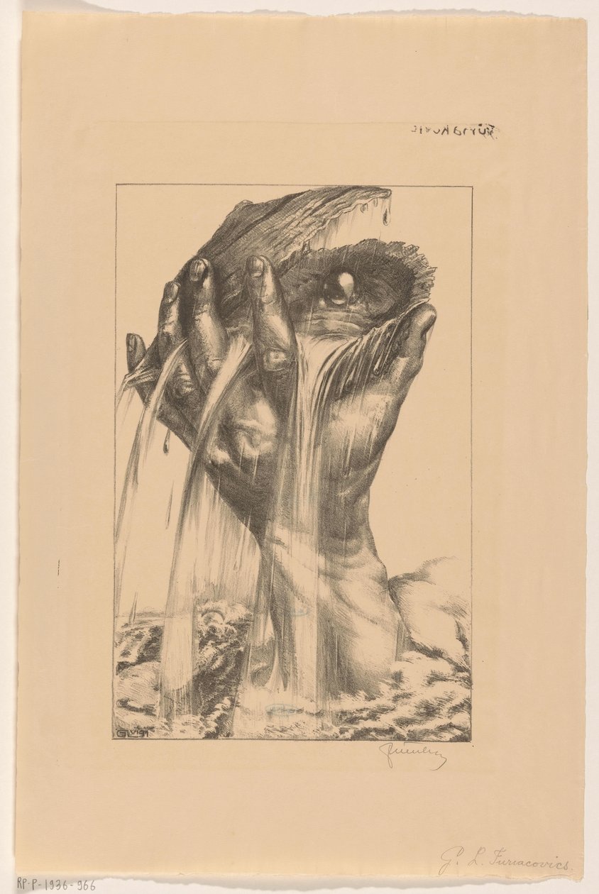 Denizden incili bir istiridye kaldıran el by G.L. Furiacovics (signed by artist)
