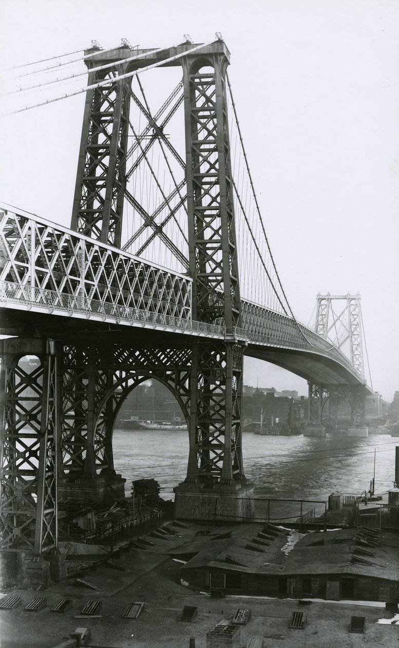 Doğu Nehri üzerindeki Williamsburg Köprüsü, inşaat sırasında, 1898 by G.P. Hall und Sohn