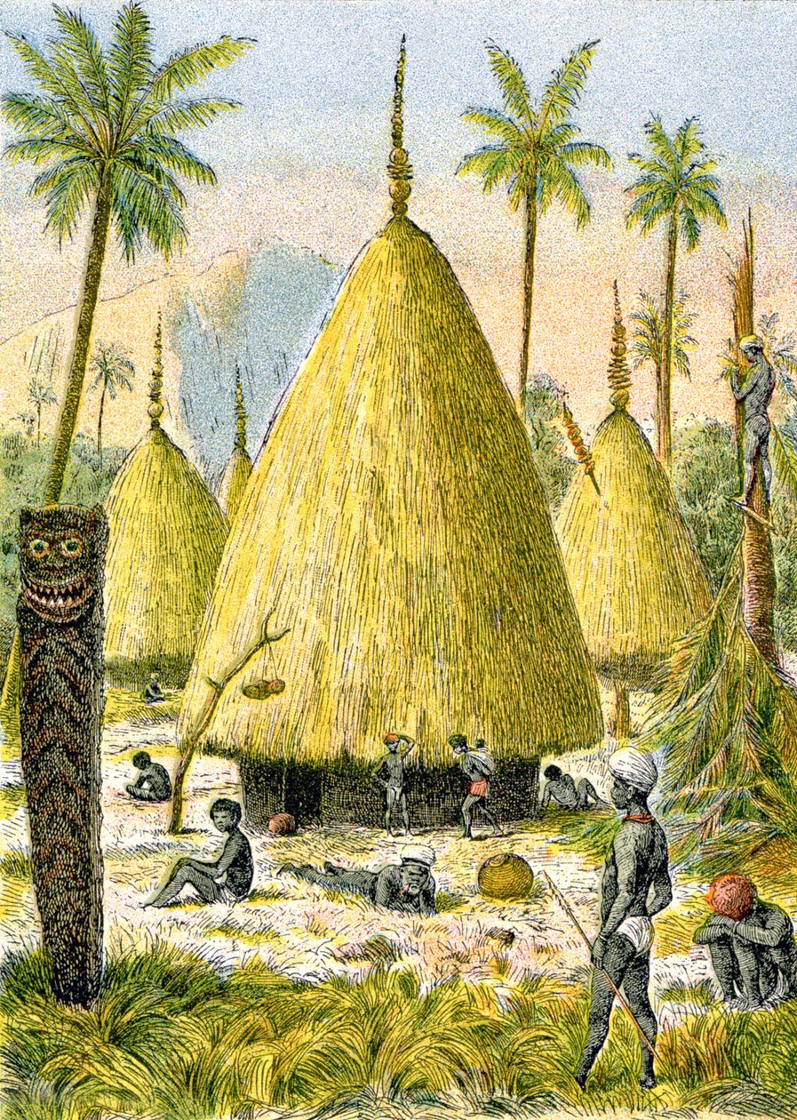 Yeni Kaledonya'daki Canaque köyü, 1900-1910 dolayları (resim) by G. Dascher
