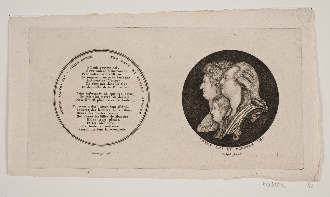Louis XVI, kraliçesi ve oğlu portreleri ile madalyon by G. N. Angelo
