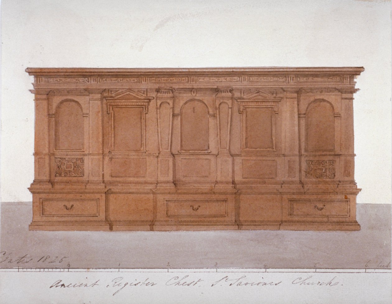 Southwark Katedrali'nden antik kayıt sandığı, Londra, 1825 by G Yates