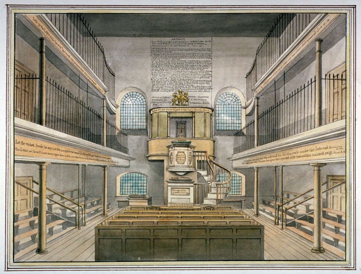 Şapelin iç görünümü, Horsemonger Lane Hapishanesi, Union Road, Southwark, Londra, 1826 by G Yates