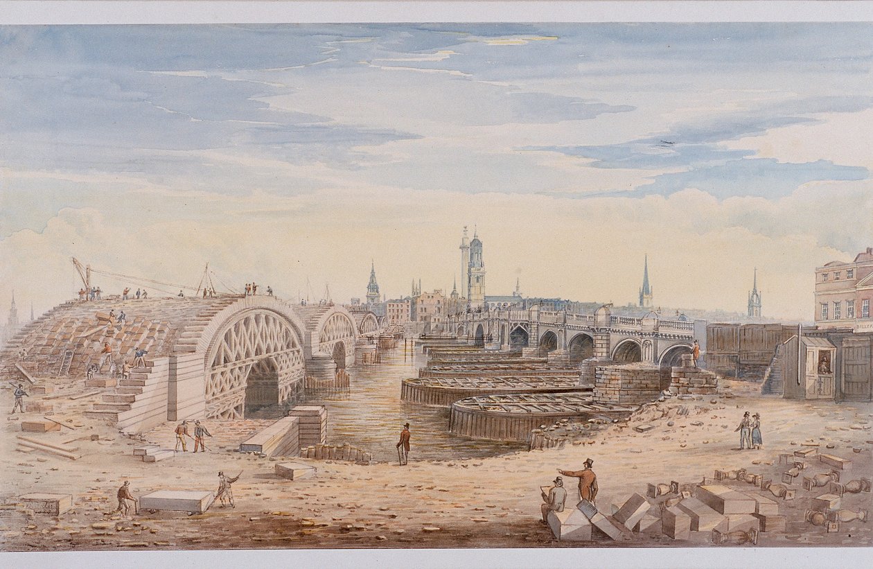 Londra Köprüsü eski ve yeni, Londra, 1828 by G Yates