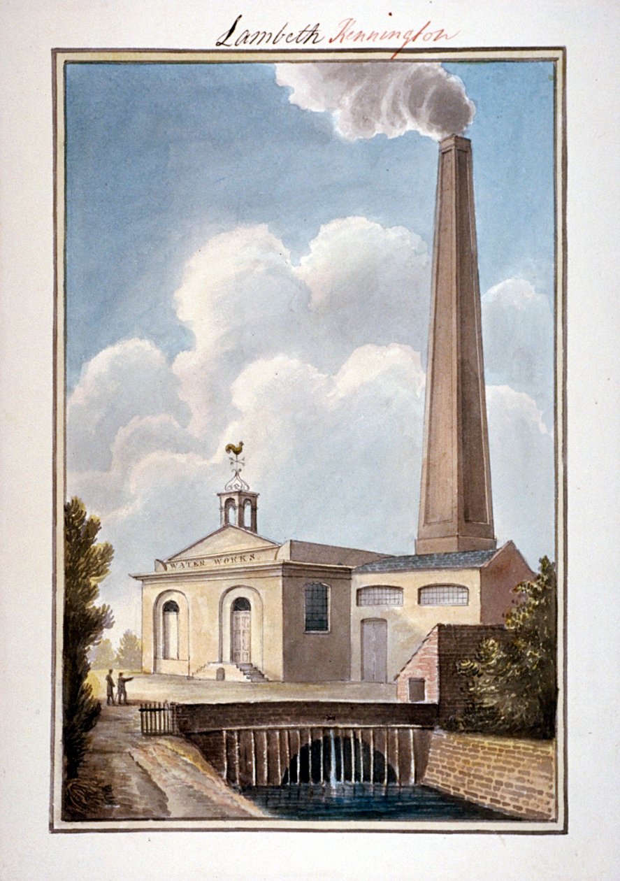 New London Waterworks, Vauxhall, Lambeth, Londra, 1825 by G Yates