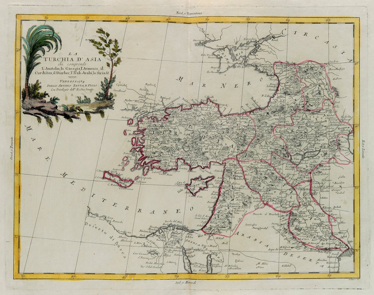 Anadolu, Gürcistan, Ermenistan, Kürdistan, Diarbec, Irak-Arabi, Suriye dahil olmak üzere Asya Türkiye, G. Zuliani tarafından Venedik