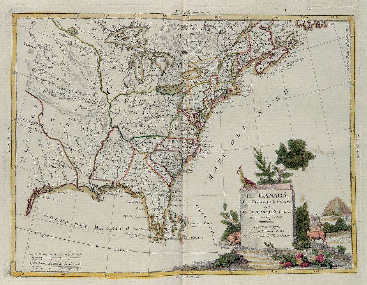 Kanada, Louisiana ve Florida ile İngiliz Kolonileri, G. Zuliani tarafından Venedik