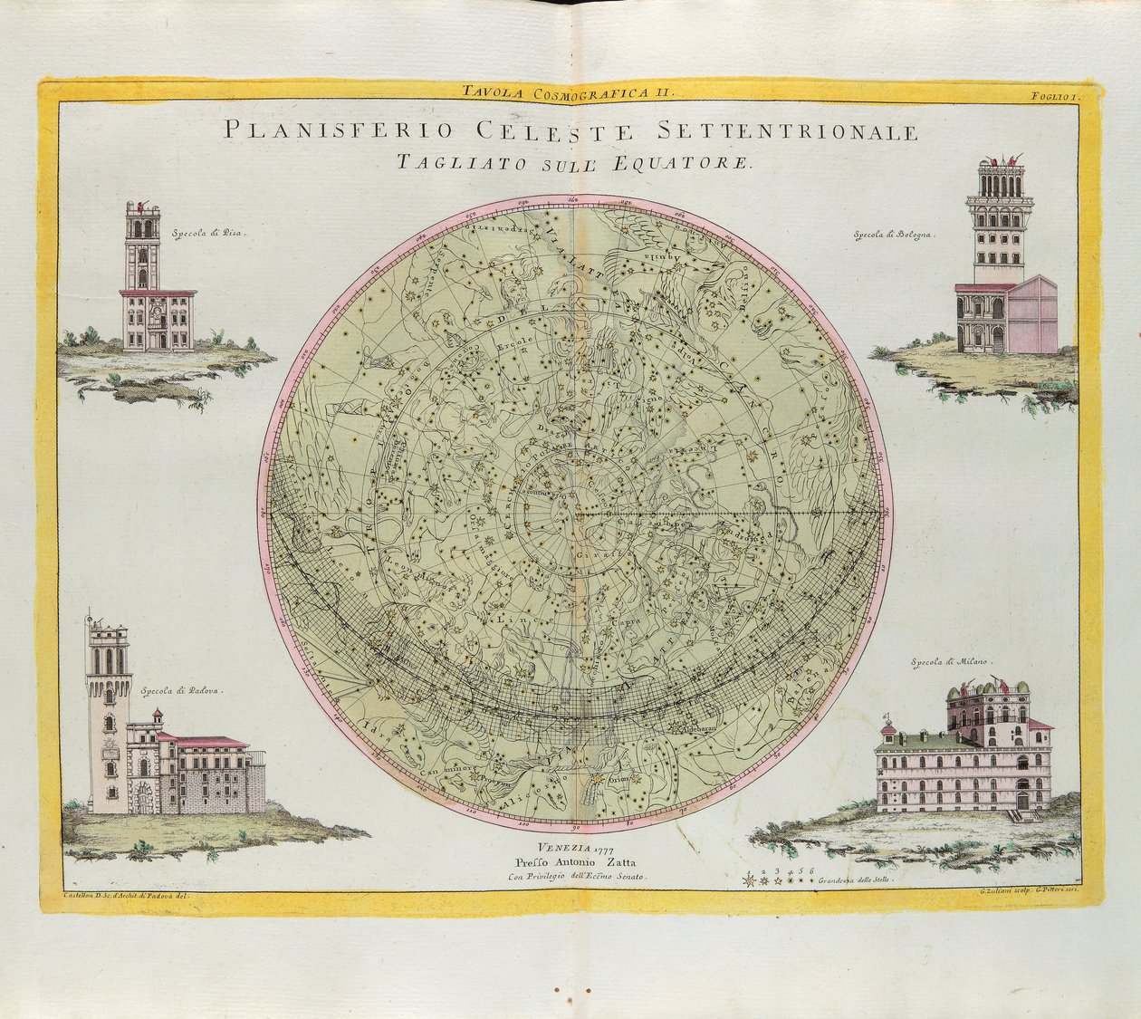 Ekvatorda kesilmiş Kuzey Göksel Planisferin Kozmografik Tablosu, G. Zuliani tarafından 1777