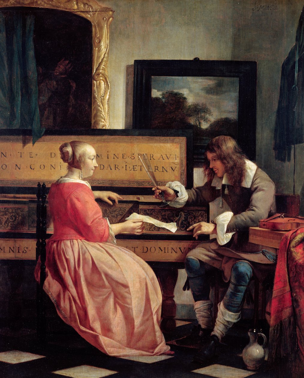 Bir Bakirenin Yanında Oturan Bir Erkek ve Bir Kadın, c.1665 by Gabriel Metsu