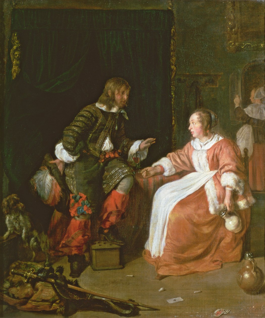 Bir hizmetçi ve bir subay, c.1660-70 by Gabriel Metsu