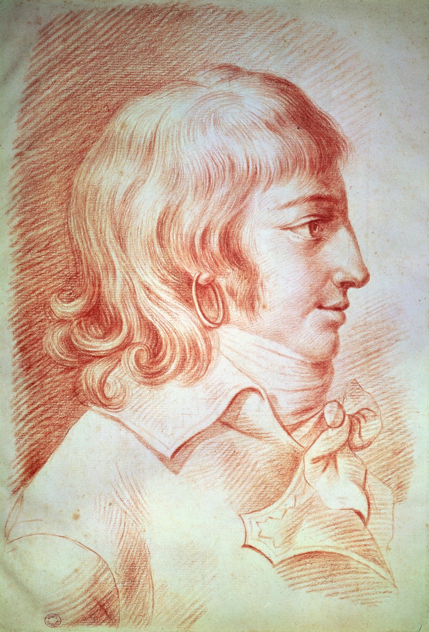 Louis-Antoine-Leon de Saint-Just (1767-94) (kağıt üzerinde kırmızı tebeşir) by Gabriel Christophe Guerin