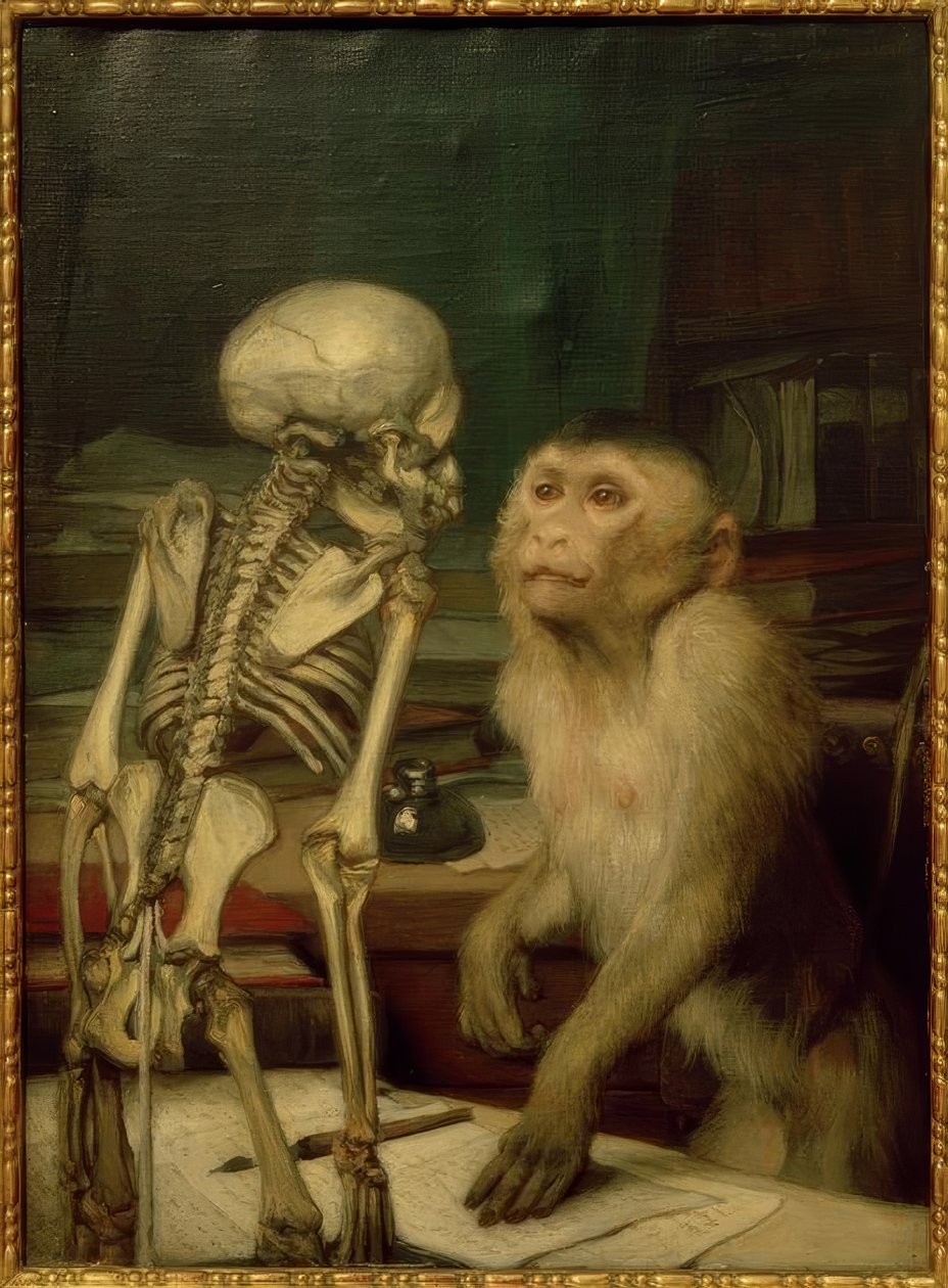 Maymun iskeletin önünde by Gabriel Cornelius Ritter von Max