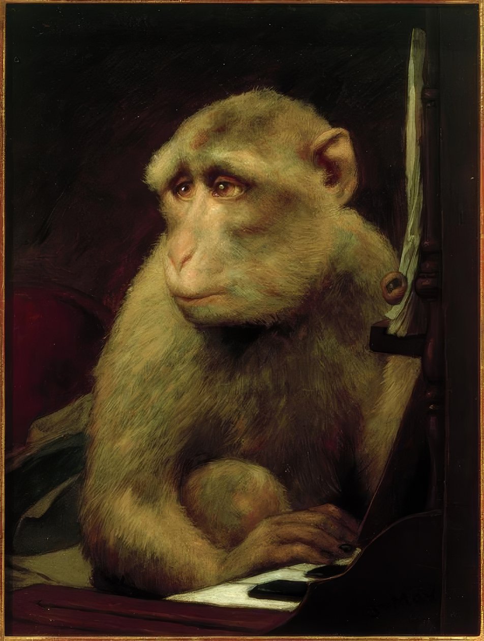 Piyano başında küçük maymun by Gabriel Cornelius Ritter von Max