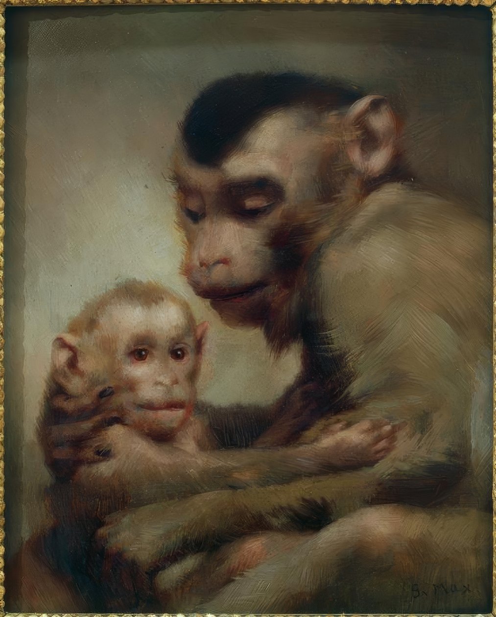 Çocuklu anne (maymunlar) by Gabriel Cornelius Ritter von Max