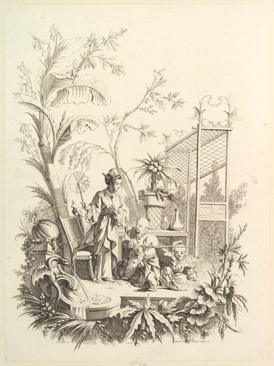 Bir Peyzajda Figürlü Chinoiserie, 18. yüzyıl. by Gabriel Huquier