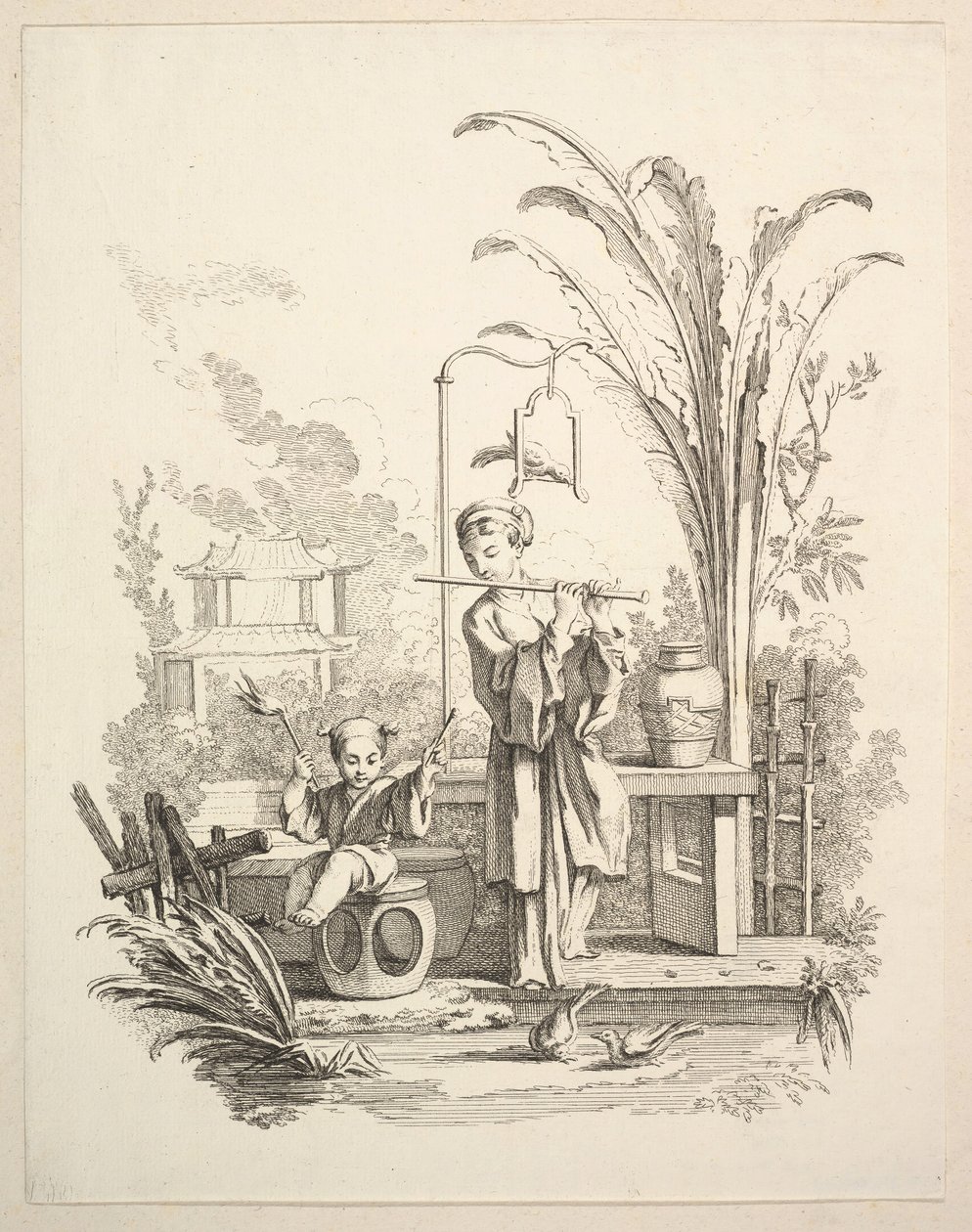 Flütçü ve Çocuk Timpanist, yak. 1742. by Gabriel Huquier