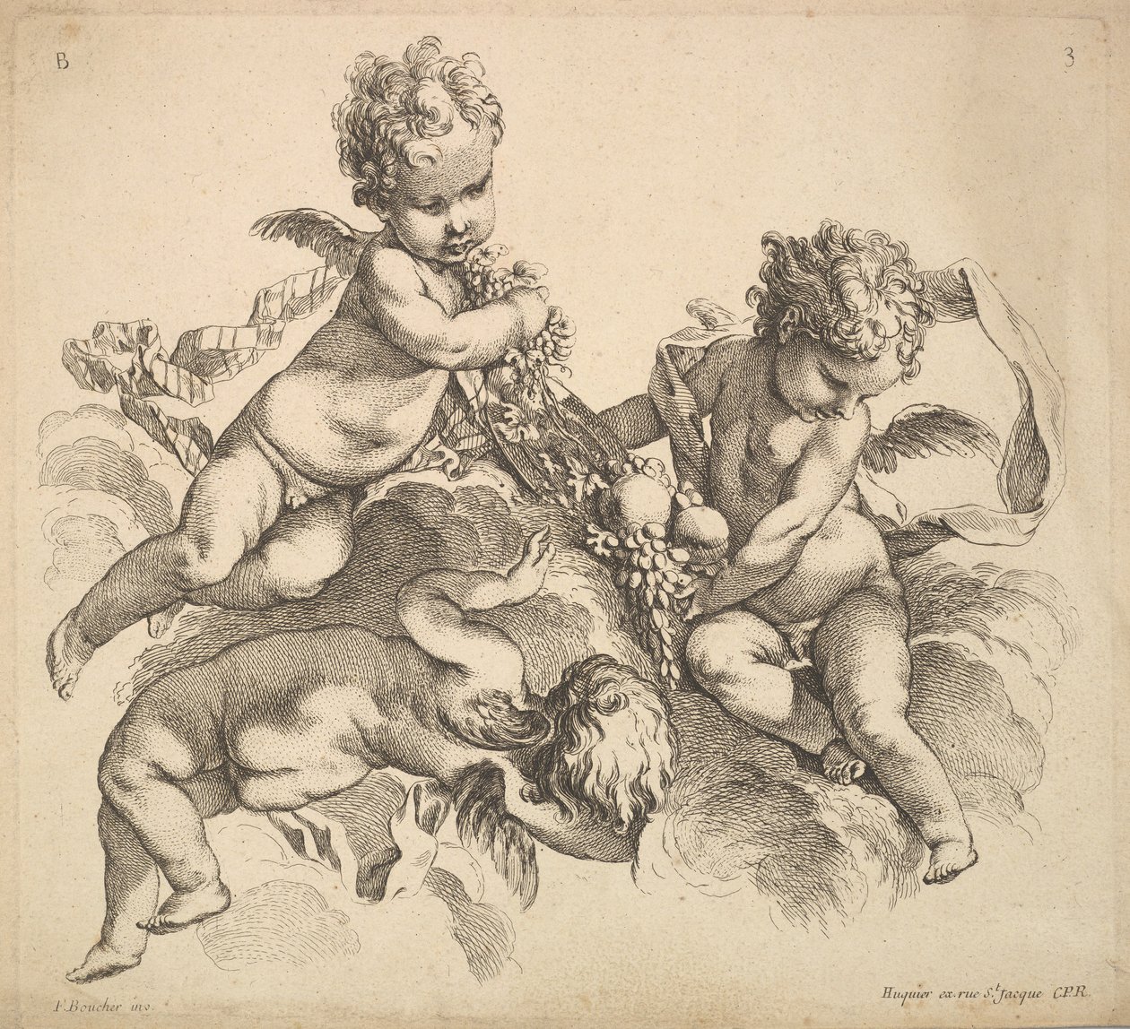 Meyve Tabaklı Üç Çocuk, 1738-45. by Gabriel Huquier