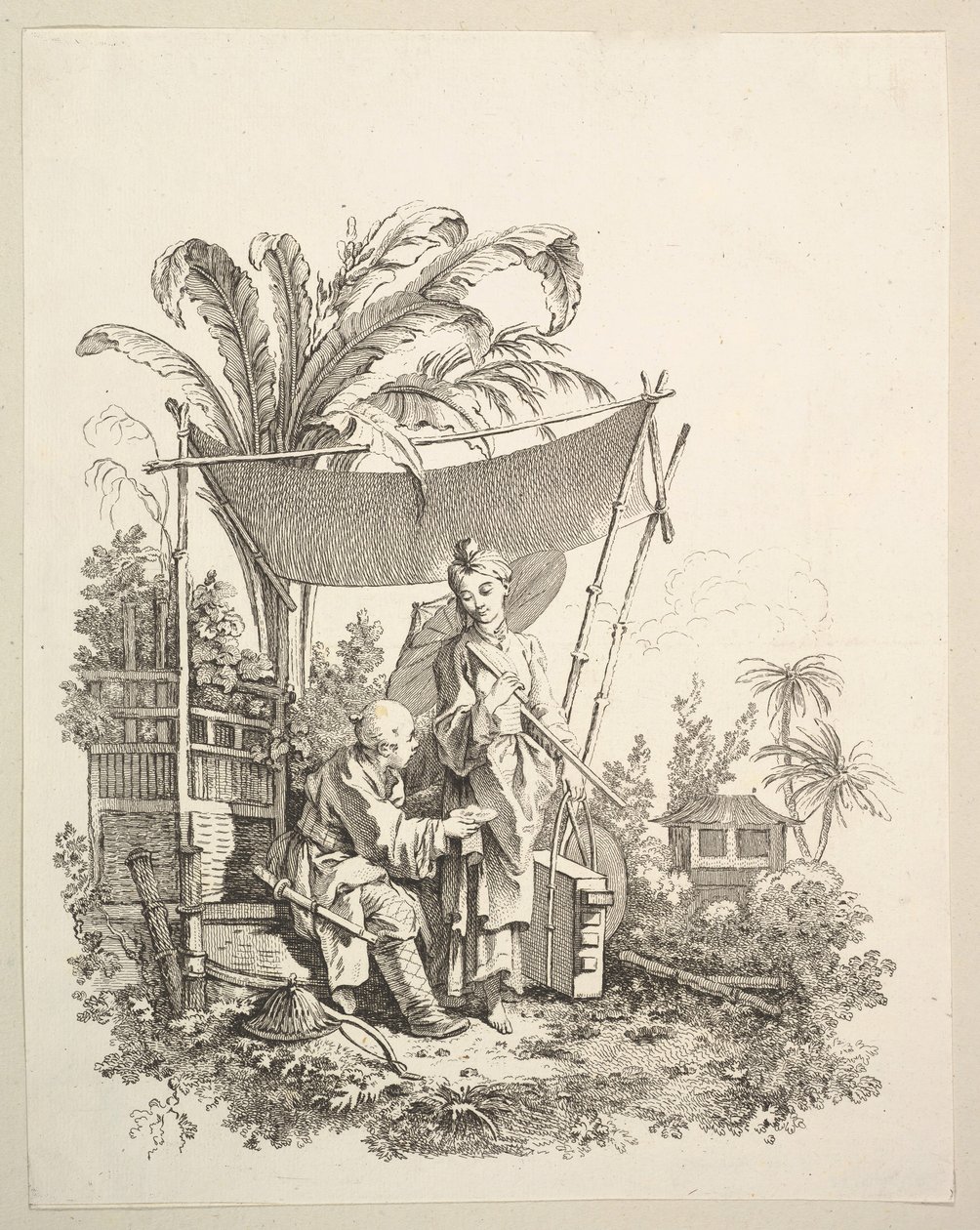 Askere Merak Gösteren Kadın, ca. 1742. by Gabriel Huquier
