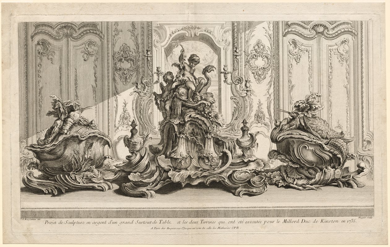 Juste-Aurèle Meissonier'in Eserleri: Büyük Bir Merkez Parçası için Gümüş Heykel Projesi ve Kingston Dükü Lord Hazretleri için İnfaz Edilen İki Tureen by Gabriel Huquier
