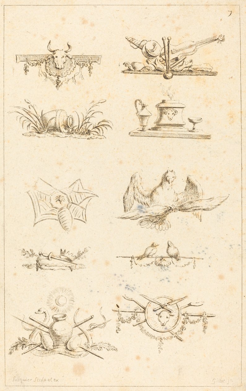 Kuyruk Parçaları için Tasarımlar: pl. 7 by Gabriel Huquier after Claude Gillot