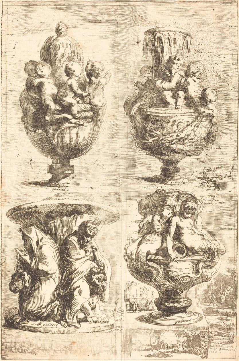 dört vazo by Gabriel Jacques de Saint Aubin