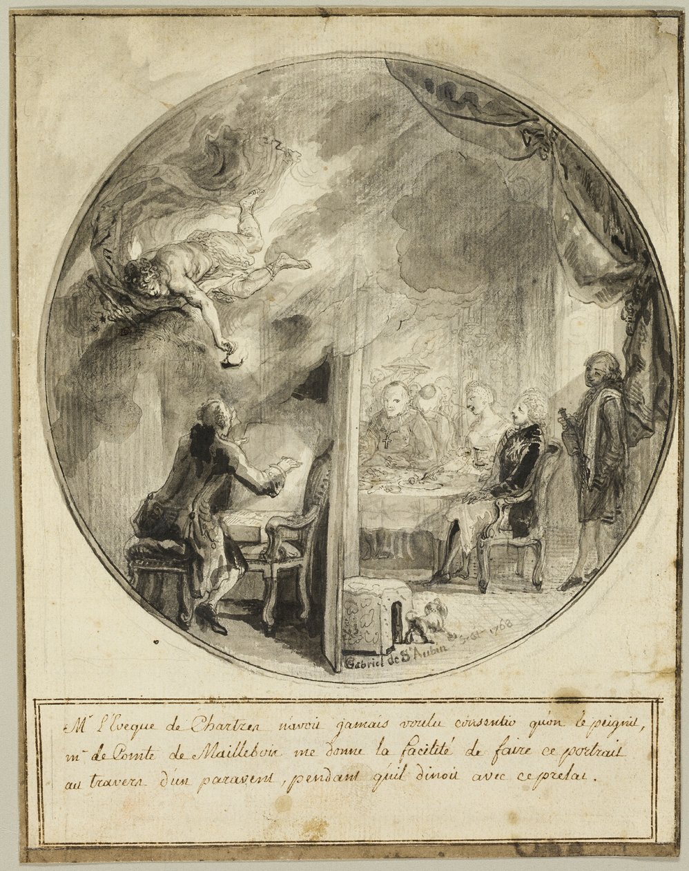 Gabriel de Saint-Aubin Chartres Piskoposu Portresini Yürütüyor by Gabriel Jacques de Saint Aubin