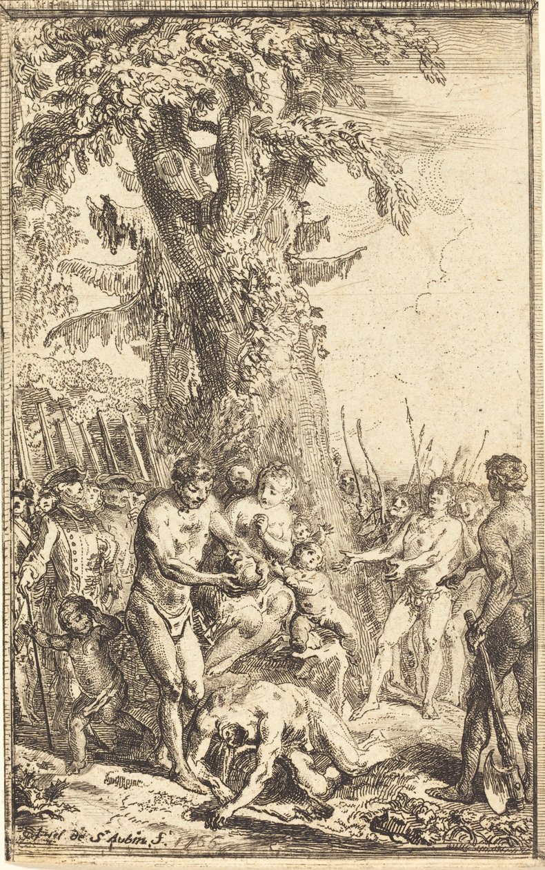 Oğlu İçin Kendini Feda Eden Bir Babanın Kahramanca Hareketi by Gabriel Jacques de Saint Aubin