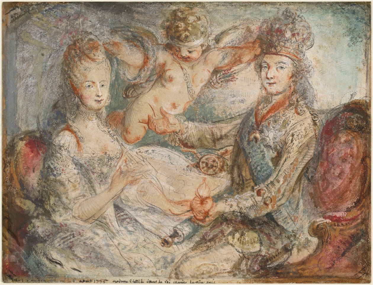 Louis XVI ve Marie-Antoinette Aşkla Taçlandırıldı by Gabriel Jacques de Saint Aubin