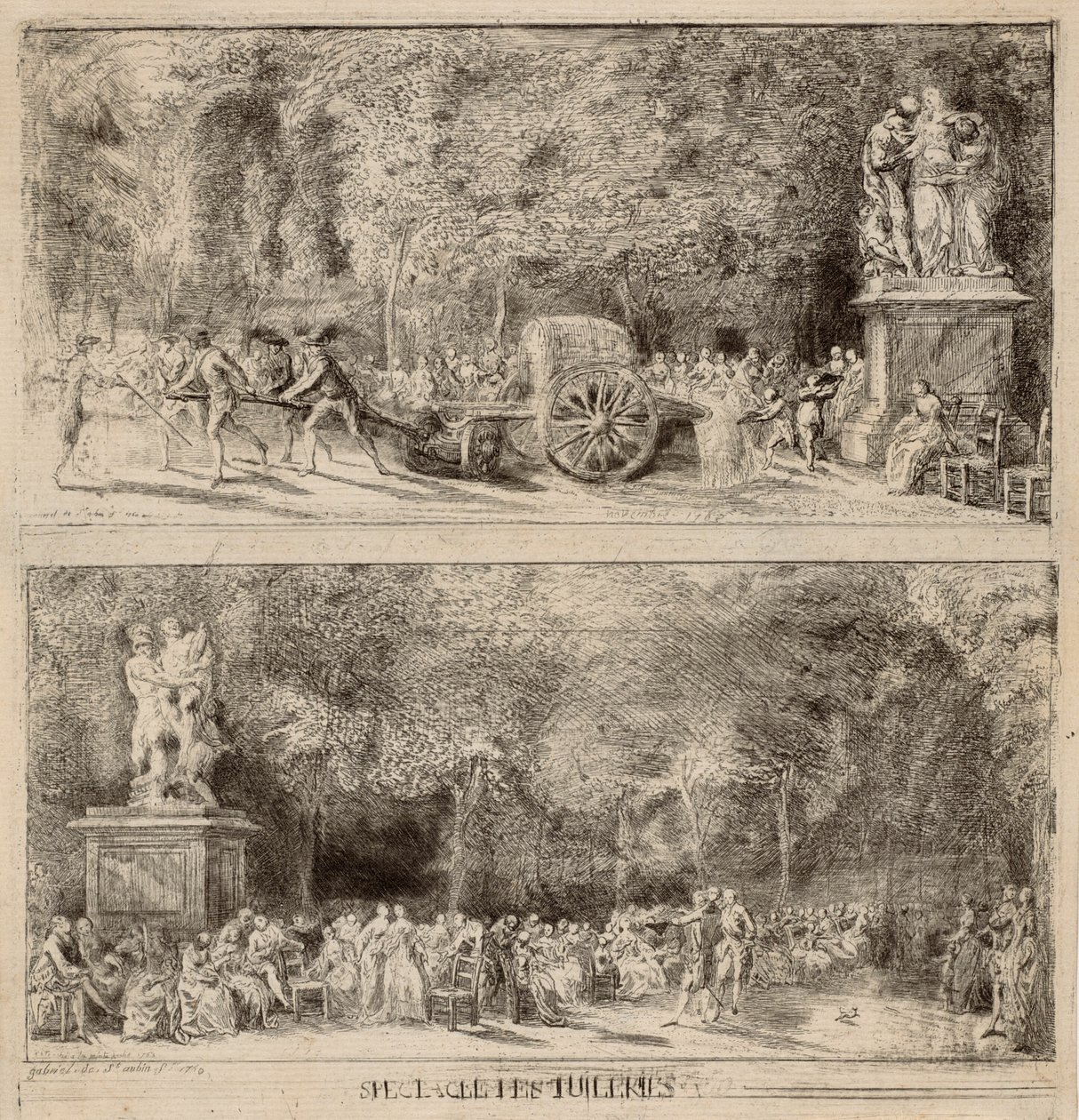 Tuileries'den Manzaralar: Sandalyeler ve Su Arabası by Gabriel Jacques de Saint Aubin