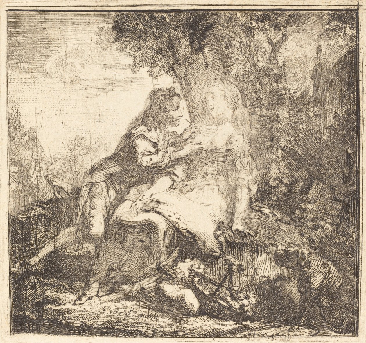 iki aşık by Gabriel Jacques de Saint Aubin