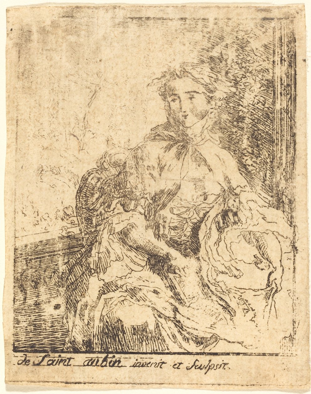 terasta genç kadın by Gabriel Jacques de Saint Aubin