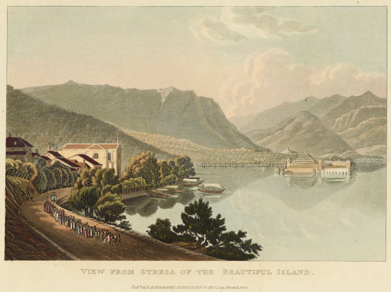 Güzel Adanın Stresa'sından (Isola Bella, Lago Maggiore), 1820'den önce (dokuma kağıt üzerine aşındırma ve aquatint üzerine suluboya) by Gabriel L. and Lory Mathias G.  Lory