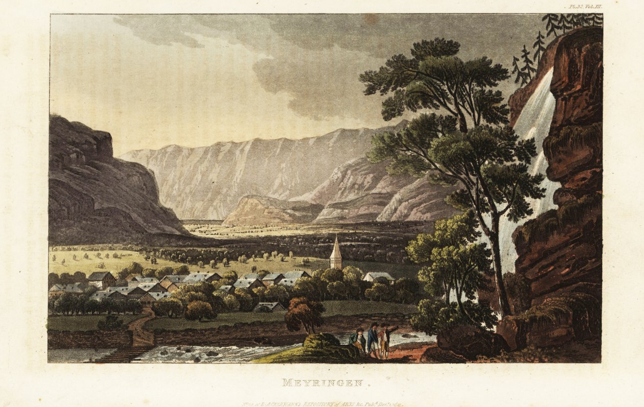 Meiringen kasabası ve Reichenbach Şelaleleri, Bern Kantonu, İsviçre by Gabriel Ludwig (after) Lory