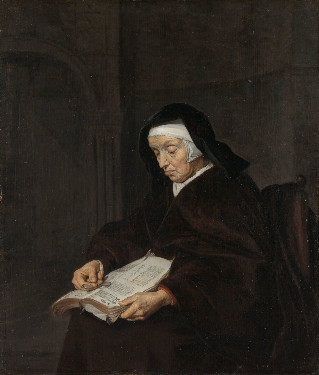 yaşlı kadın, meditasyon by Gabriel Metsu