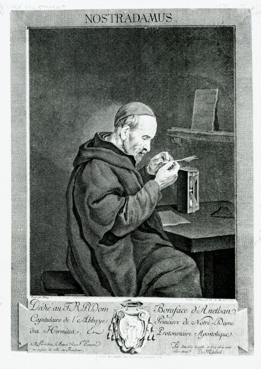 Christian von Mechel (1737-1817) 1762 tarafından oyulmuş Michel Nostradamus (1503-66) portresi by Gabriel Metsu