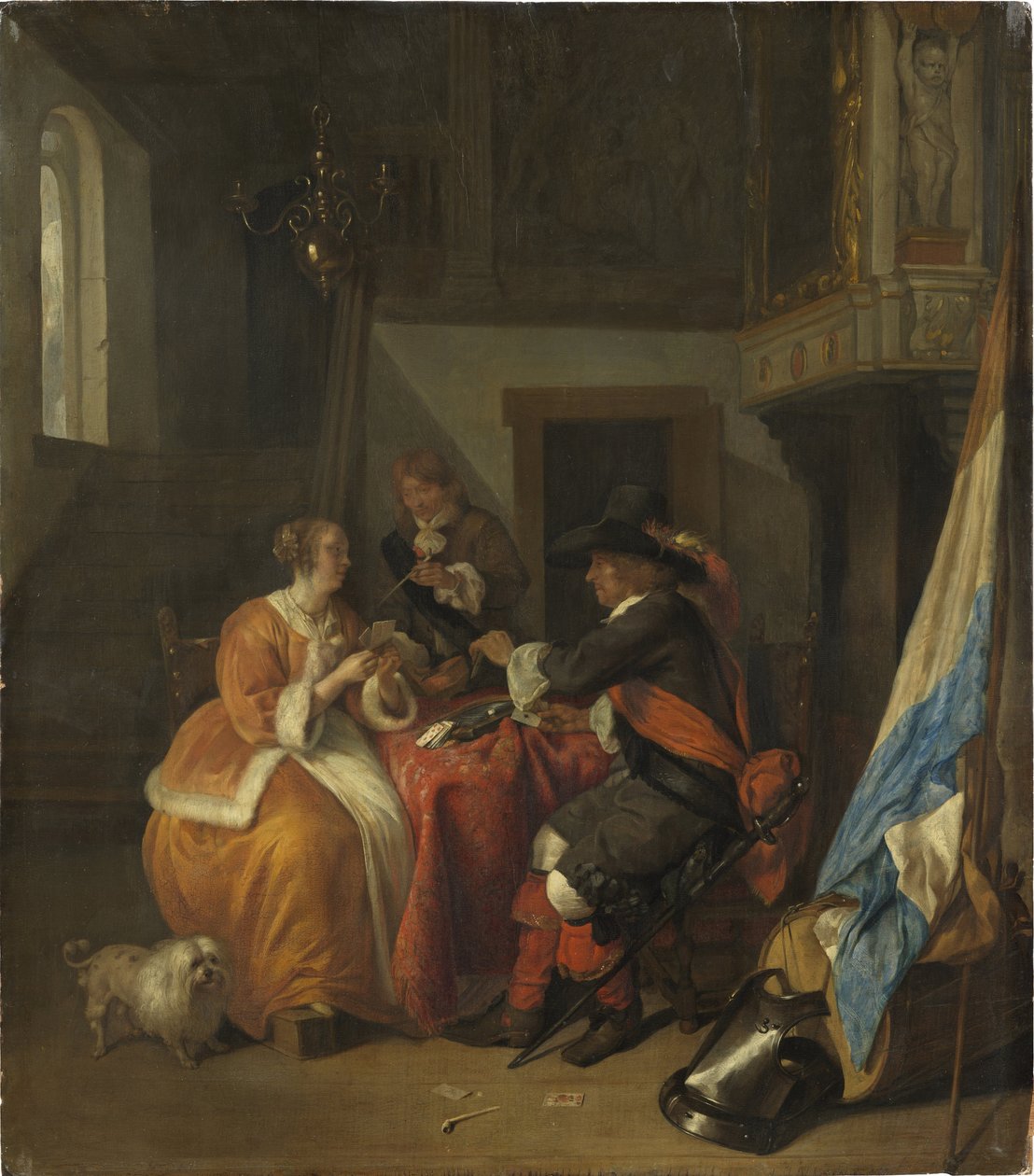 Bir kart oyunu - Bir Kart Oyunu, Metsu, Gabriel (1629-1667). ahşap üzerine yağ by Gabriel Metsu