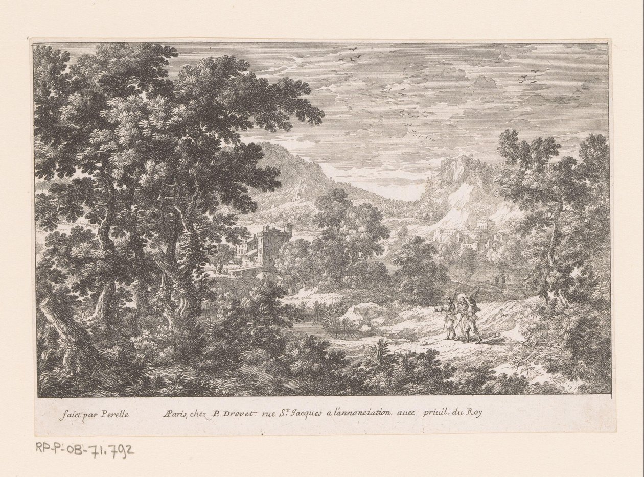 İsa ve Emmaus İncil sahneleri ile Manzaralar (dizi başlığı) by Gabriel Perelle