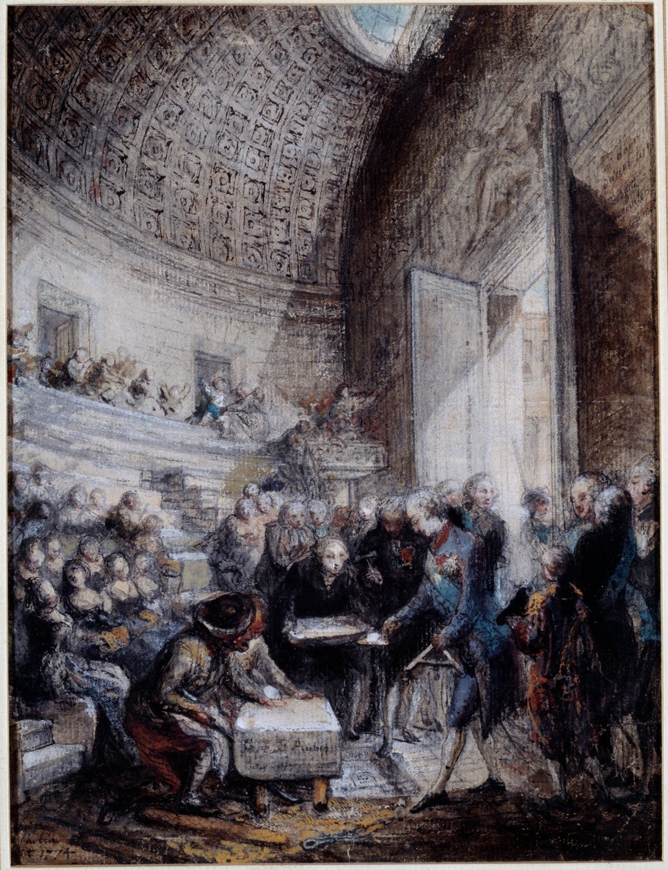 Kral Louis XVI (1754-1793) tarafından kraliyet cerrahi okulunun amfitiyatrosunun açılışı 14/09/1774 Gouache de Gabriel de Saint Aubin (1724-1780) 18. yüzyıl Paris, Musee Carnavalet by Gabriel de Saint Aubin
