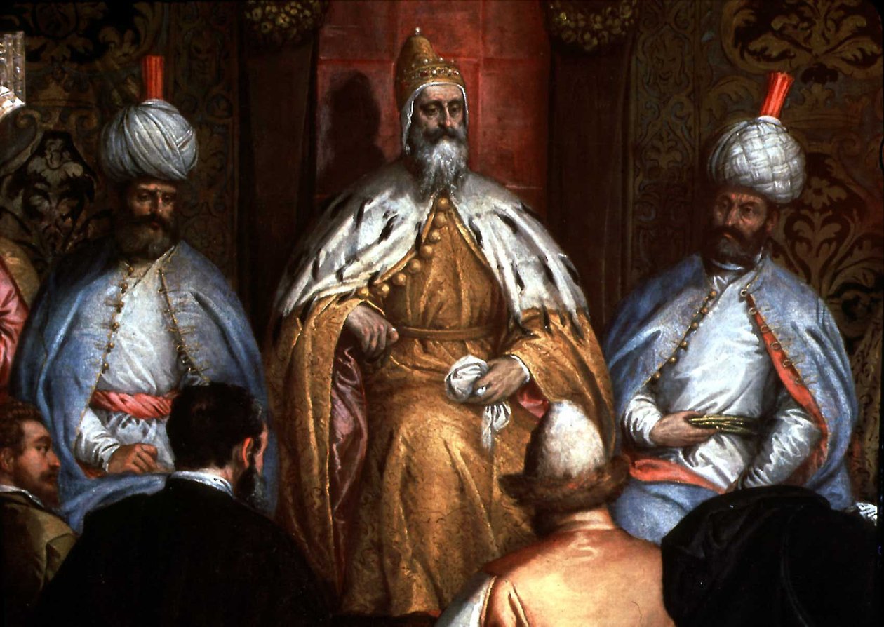 Marino Grimani (1532-1605) Pers büyükelçisini kabul ediyor by Gabriele Caliari
