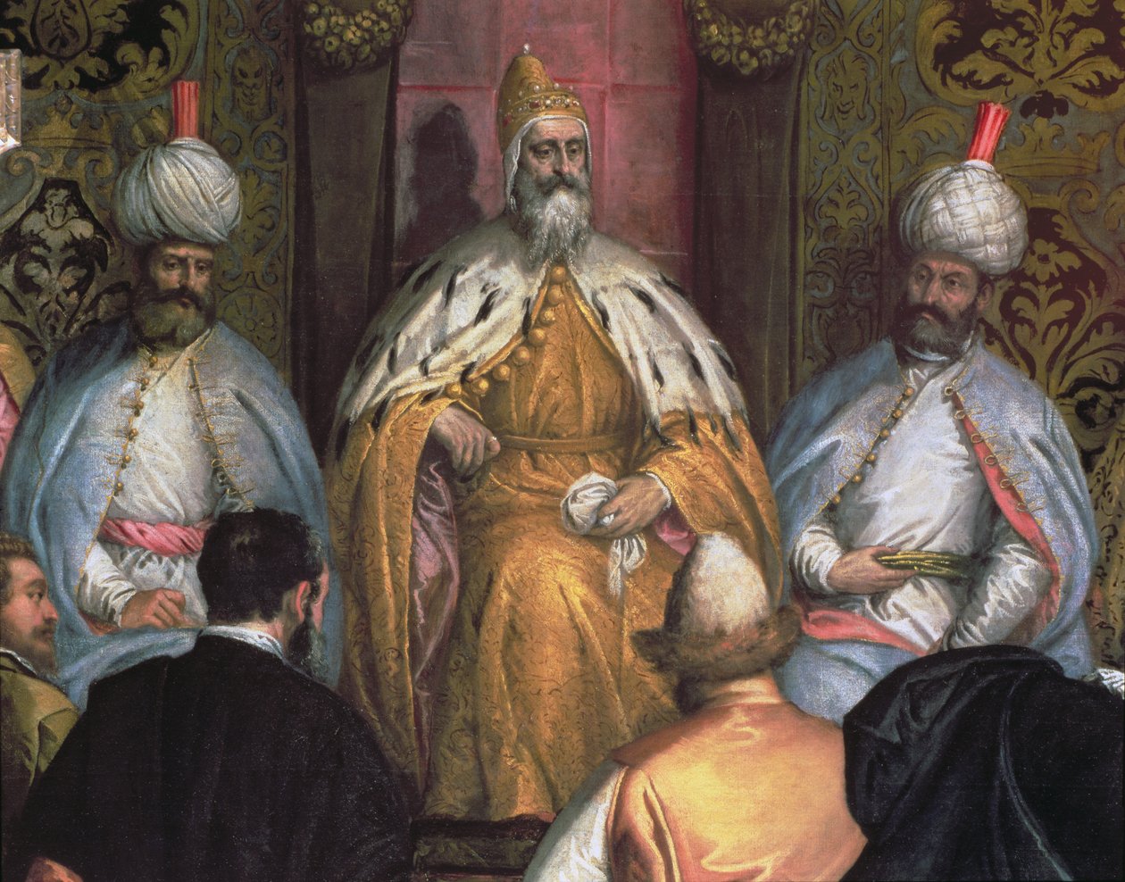 Doge Marino Grimani (hükümdarlığı 1595-1605) İran Büyükelçisini Karşılarken (detay) by Gabriele Caliari