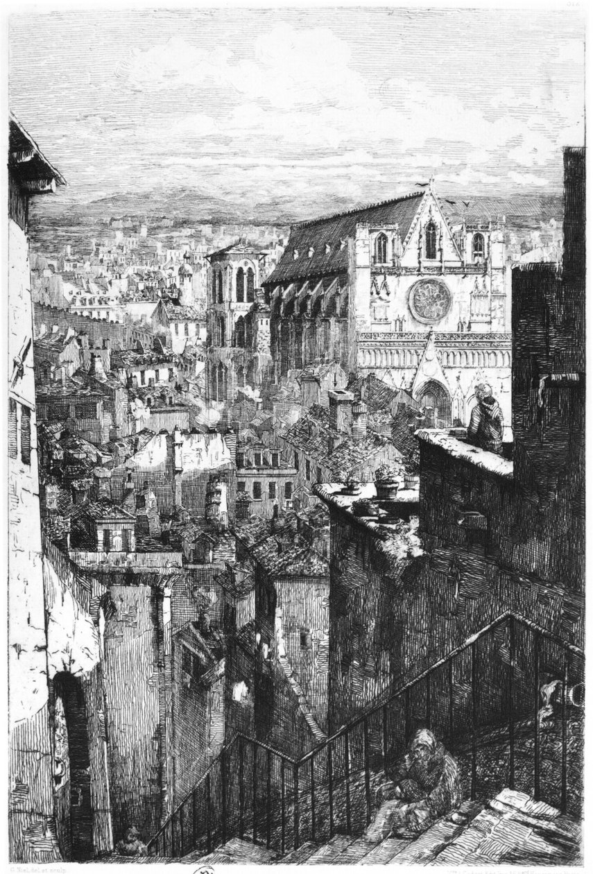 Saint-Jean kilisesinin görünümü, Lyon, 19. yüzyıl ortası (bw fotoğraf) by Gabrielle Marie Niel