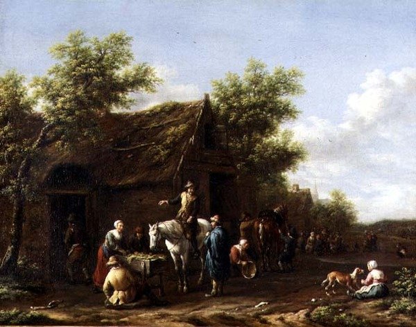Atlarını bir ahırın yanında dinlendiren yolcular by Gael Barend