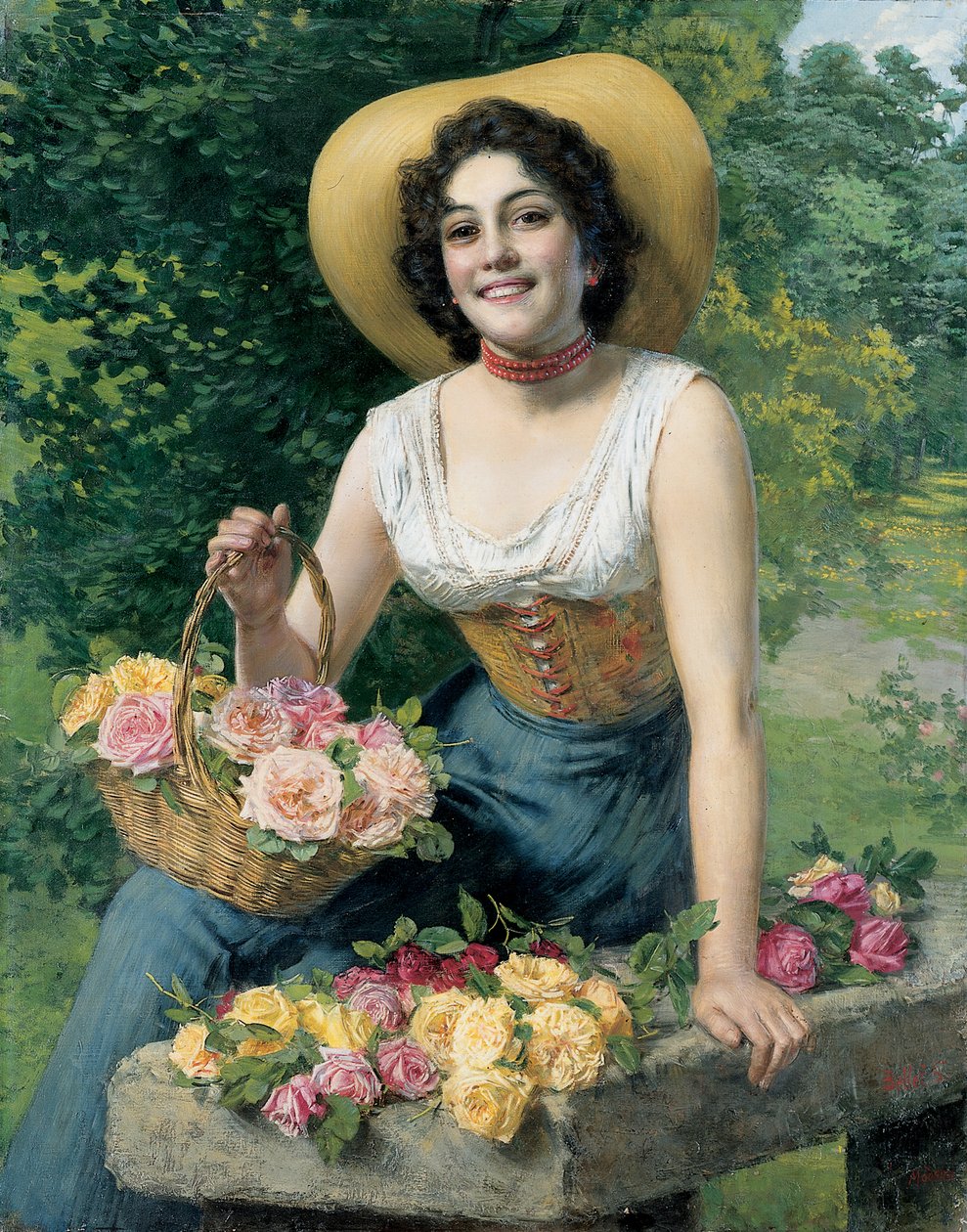 Bir sepet gül tutan bir güzellik by Gaetano Bellei