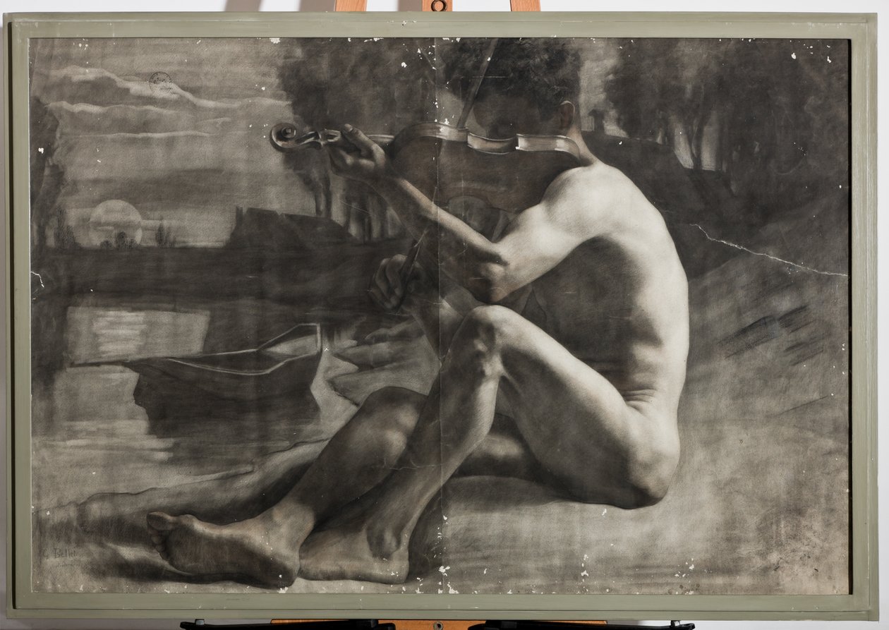 Erkek Figür, Nude (kağıt üzerine karakalem) by Gaetano Bellei
